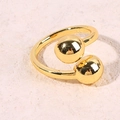 Minimalist gold-plated double sphere open ring featuring a polished mirror finish for women - Small Round Bead Open Style (A4869)