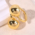 Modern gold-plated open ring featuring dual polished spherical balls on a slim band - Large Round Bead Open Style (A4870)