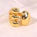 Polished gold plated ocean element ring with geometric drop shape design and open band - Three Water Drops Bead Open Style (A4871)