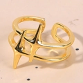 Golden double-layer open ring featuring nautical star elements and adjustable band - Star Ray Light Open Style (A4872)