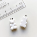 Polished white resin bear pendant with silver ring, 2cm height variant for jewelry - White