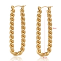 Golden twisted rectangle hoop earrings in stainless steel, size 4.3cm by 3mm width - Twisted Rectangle (A2394) / Gold