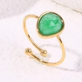 Slim gold open ring with teardrop green natural stone and adjustable ball ends - A4954 Green / Green