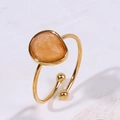 Gold open ring featuring a faceted orange teardrop stone and round ball accents - A4955 Yellow / Yellow
