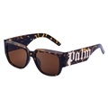 Tortoiseshell cat-eye sunglasses with wide temples and golden metal palm lettering - Tortoise Gold (C5)