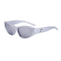 Silberne Y2K Cat-Eye-Sonnenbrille mit 3D-Stern-Detail und grauen Verspiegelungen - Porzellan Silber Weiß Quecksilberbeschichtung