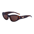 Y2K vintage narrow cat eye sunglasses featuring tortoise frame with star detail - Tortoise Shell Gold Tea Lens
