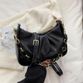 Black cloud bag with acrylic chain strap and matching thin shoulder strap in faux leather - Black