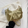 Sage green ruched cloud bag with decorative acrylic chain and leather strap - Light Green