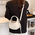 Minimalist creamy white crescent crossbody bag with drawstring liner for women - White
