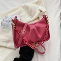 Pink pleated cloud bag with acrylic chain and adjustable strap in synthetic leather - Rose Red