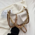 Beige pleated dumpling bag with acrylic chain handle and adjustable leather strap - Off White