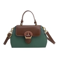 French retro contrast color handbag with green lychee texture and gold horseshoe buckle - Green