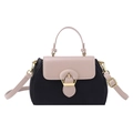 Two-tone tote bag in black lychee leather and beige smooth flap with gold buckle - Black