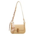 Chic cream-colored underarm bag with a gold metal push-lock and elegant silk scarf detail - Yellow