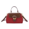 Red and brown leather flap bag with gold hardware and adjustable crossbody strap - Red