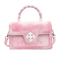 Mini borsa quadrata tie-dye rosa con manico intrecciato e tracolla rimovibile - Rosa