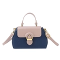 Navy and beige patchwork leather crossbody bag with top handle and gold hardware - Blue