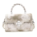 Borsa a tracolla beige motivo marmo con manico intrecciato e fibbia floreale bianca - Verde