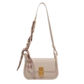 Cream white faux leather underarm bag with checkerboard scarf handle and gold buckle - Off White