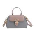 Pink and grey bi-color crossbody bag with gold horseshoe buckle and top handle - Gray