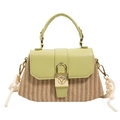 Borsa a mano in paglia verde avocado con fibbia vintage a V e tracolla in corda - Verde