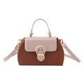 French style brown and beige two-tone shoulder bag with lychee grain texture - Coffee