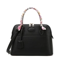 Schwarze Henkeltasche mit Litschi-Muster und elegantem Seidenschal am stabilen Griff - Einzelne Tasche / Schwarz