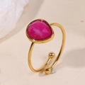 Adjustable gold stainless steel ring featuring a teardrop rose pink gemstone - Rose Red