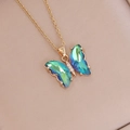 Fashion butterfly pendant necklace with gradient crystals and gold chain for women - Peacock Green