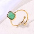 Minimalist gold plated adjustable ring with rectangular green natural stone - Open/Adjustable / Green