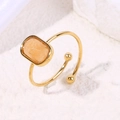Minimalist gold-plated adjustable ring featuring a rectangular orange natural stone inlay - Open/Adjustable / Yellow