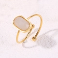 Adjustable gold titanium ring featuring a white rectangular natural stone inlay - Open/Adjustable / White