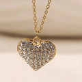Collar con colgante de corazón dorado con incrustaciones de circón blanco brillante - Blanco