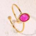Bague réglable en or minimaliste avec une grande pierre naturelle ovale magenta pour femme - Pierre Gemme Ovale Rose Rouge (A4964)