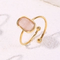Adjustable gold titanium ring featuring a rectangular pink natural stone solitaire - Open/Adjustable / Pink