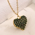 Collar con colgante de corazón dorado estilo francés y cristales verde oscuro - Verde