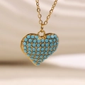Collana a cuore stile francese con pendente in micro-pavé turchese e finitura oro - Blu