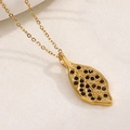 Goldene Blattkette mit schwarzen Zirkoniasteinen an einer feinen Gliederkette - Schwarzer Stil (A4892)