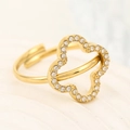 Adjustable golden open ring with hollow flower design and micro-pave crystals - Hollow Flower Style (A4557)