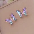 Elegant gradient butterfly earrings with colorful crystals and gold metal base - 925 Silver Pin Butterfly Studs / Light Purple