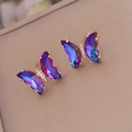 Luxurious butterfly stud earrings featuring purple-blue gradient crystals and gold finish - 925 Silver Pin Butterfly Studs / Deep purple