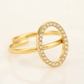 Adjustable gold ring with an oval center piece set with micro-pave white crystals - Oval Rhinestone Style (A4558)