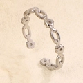 Bague ouverte argentée élégante avec chaîne ovale évidée et petits détails floraux - Style de Chaîne de Fleurs (A4846)