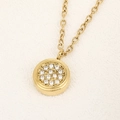 Elegante collana dorata con un brillante pendente circolare con pavé su una catenina a O - Forma Rotonda (A4567)