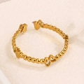 Bague ouverte papillon dorée élégante avec anneau perlé fin et détails découpés - Style Perle Papillon (A4851)