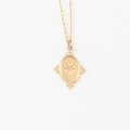 Collana dorata con ciondolo ovale a stella, bordi micro-perlati e stile retrò - Acciaio inossidabile / Stile Stella Ovale
