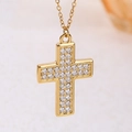 Elegante gouden titanium stalen kruis ketting met sprankelende dubbele rij kristal - Wit (A4989)