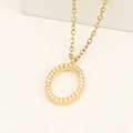 Collana dorata con pendente ovale geometrico con cristalli su catena sottile - Oro-Ovale