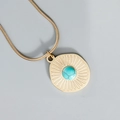 Böhmische goldene Sonnen-Medaillon-Halskette mit Türkisstein und Schlangenkette - Unregelmäßig